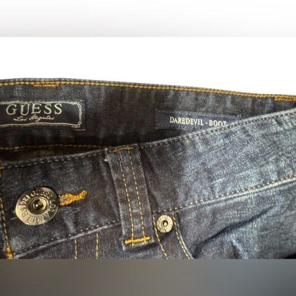 Women’s Y2k ORIGINAL Guess Jeans Dark Wash Daredevil Boot Size 26 EUC No holes - Picture 3 of 16